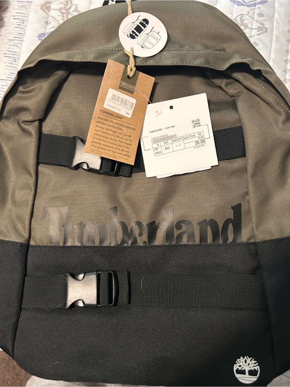 Timberland Olive Green and Black Rugged Logo Backpack